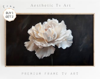 Arte de TV con marco de flores de clavel, pintura al óleo floral vintage, decoración de la academia oscura, arte de pared de verano, arte de TV con marco botánico oscuro
