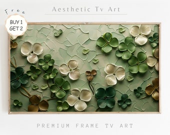 St. Patrick's Day Frame TV Art, Textured Abstract Clovers Oil Painting, Spring Farmhouse Decor, Shamrock Art, Digital Download Frame Tv