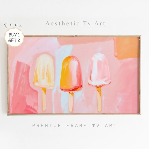 Colorful Ice Cream Popsicles Art for Frame TV Instant Download | Vibrant Summer Pink Abstract Painting for TV | Aesthetic Modern Pop Up Art