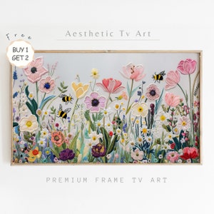 Spring Samsung Frame TV Art, Colorful Wildflowers Meadow Embroidery Art for Frame TV, Spring Farmhouse Decor, Digital Download