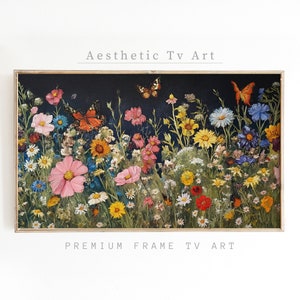 Samsung Frame TV Art Wildflowers Garden, Dark Academia Spring Botanical Wall Art, Vintage Floral Oil Painting for Tv, Digital Download