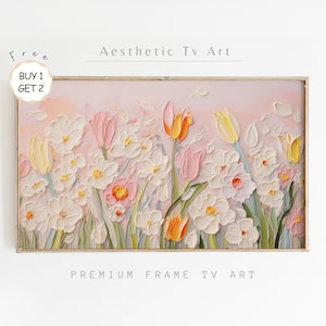 Spring Samsung Frame TV Art, Colorful Flowers Oil Painting, Textured Floral Art for Frame TV, Coquette Room Decor, Instant Download