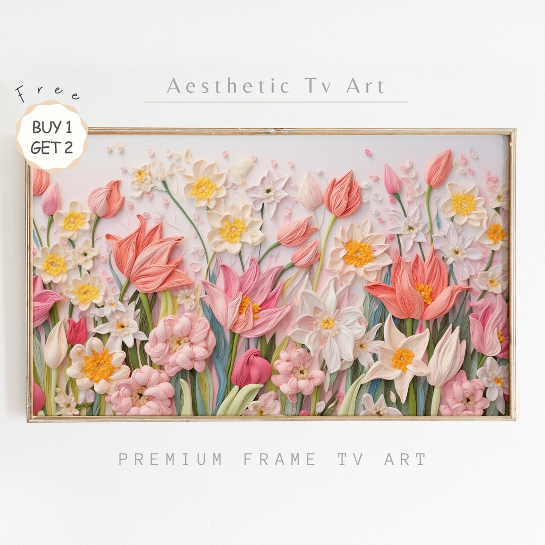 Spring Tv Frame Art Textured Colorful Wildflowers Meadow Art For Tv