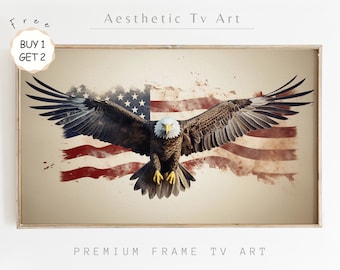 Vintage Neutral 4th of July Frame TV Art Instant Download | USA Patriotic Flag Farmhouse Wall Art | Independence Day Summer Home Decor