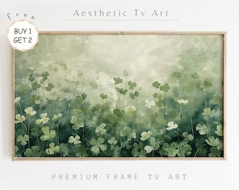 St. Patrick's Day Frame TV Art, Vintage Clovers Abstract Oil Painting, Spring Farmhouse Decor, Shamrock Art, Digital Download Frame Tv