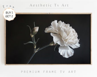 Arte de TV con marco de flores de clavel, pintura al óleo floral vintage, decoración de la academia oscura, arte de pared de verano, arte de TV con marco botánico oscuro