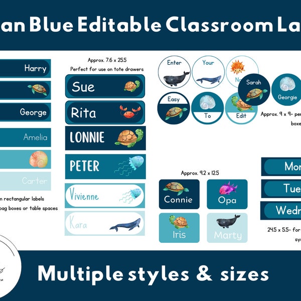 Ocean Blue Classroom Labels