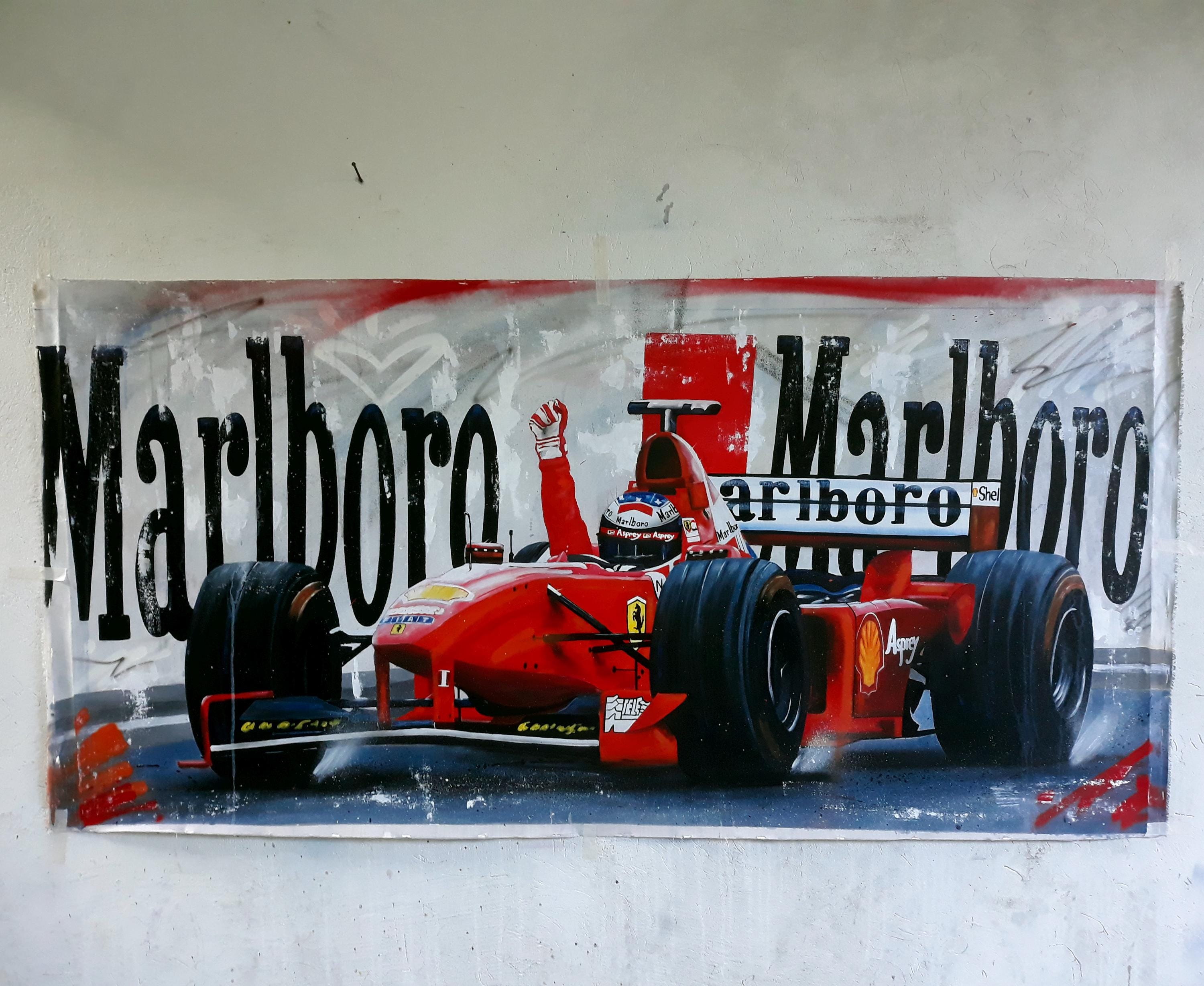 Michael Schumacher / Original Canvas Painting Wall Art / F1 Poster / Formula One / Acrylic Street Graffiti Art / Hand Painted / Marlboro
