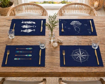 Nautical Placemats Set Coastal Table Decor Marine Table Mats