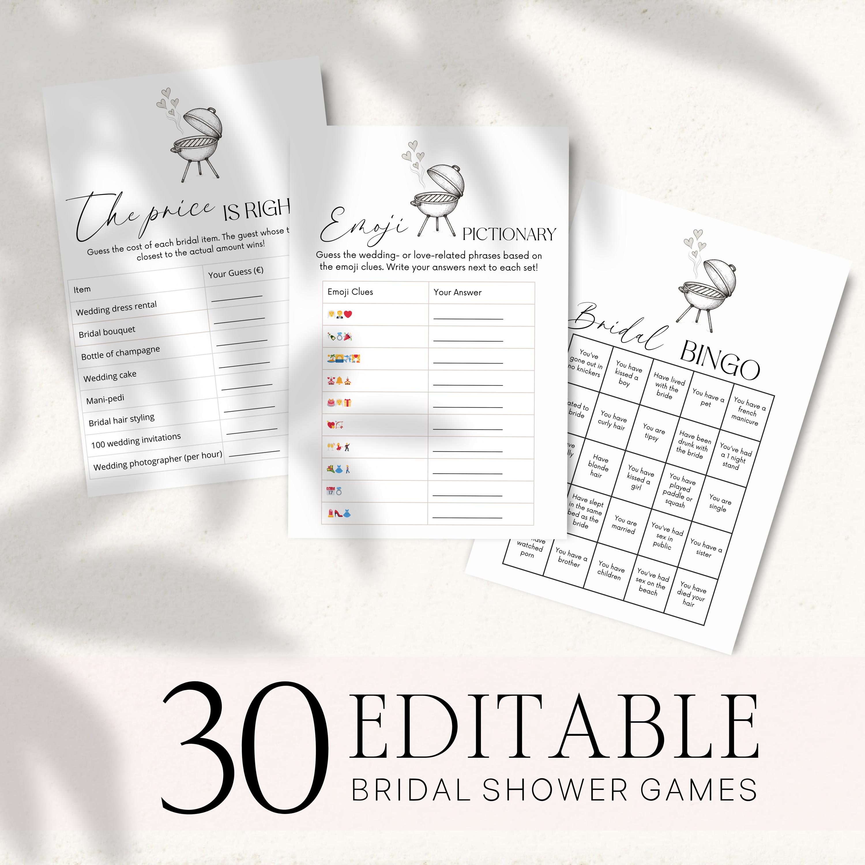 I Do BBQ Bridal Shower Games, Editable BBQ Wedding Shower Games, Printable Bachelorette BBQ Couples Shower Engagement Party Games BP11