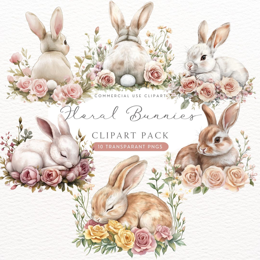 Floral Bunny Clipart Watercolor PNG, Easter Spring Floral Bunny Rabbit ...