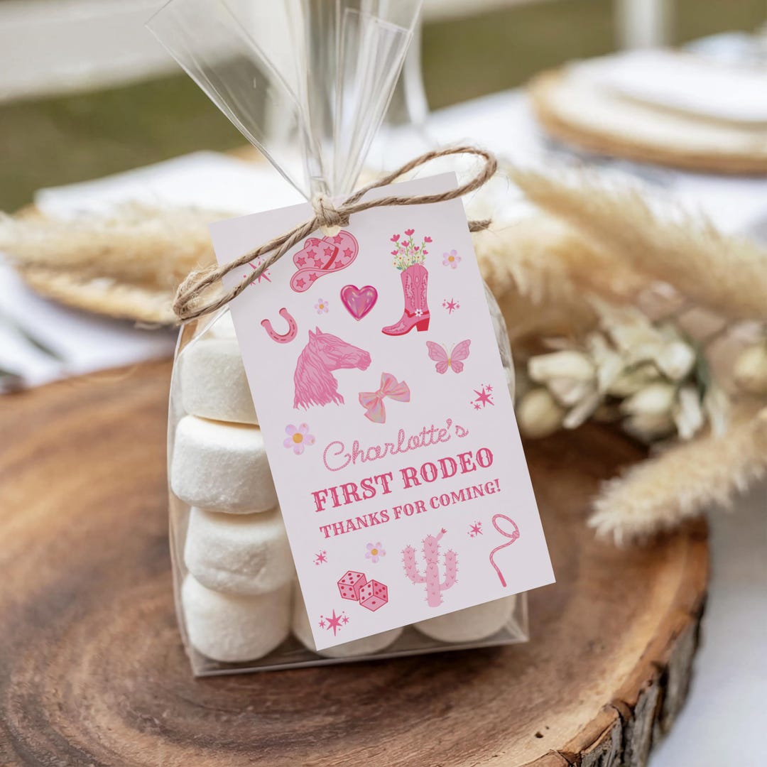 First Rodeo Birthday Girl Favor Tags, Cute Cowgirl Party Supplies ...