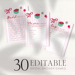 Strawberry Bridal Shower Games Bundle, Editable Berry In Love Bridal Shower Activity Games, Printable Summer Berry Sweet Party Games BP12