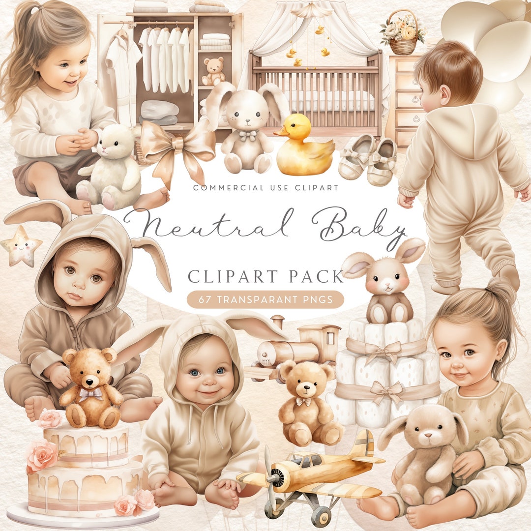 Clipart Gender Neutral Baby Shower Watercolor, Newborn Boho Baby