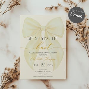 Yellow Bow Bridal Shower Invitation, Editable Shes Tying The Knot Bridal Shower Invitation Template, Summer Coquette Bridal Invite BP9