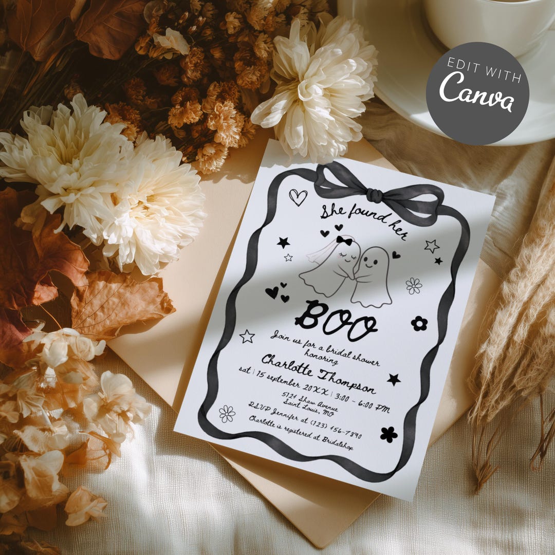 She Found Her Boo Bridal Shower Invitation, Editable Spooky Halloween ...