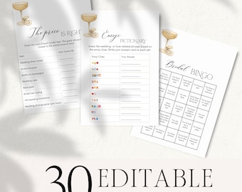Pearls And Prosecco Games For Bridal Shower, Editable Pearls And Prosecco Bridal Shower Games Bundle, Champagne Bachelorette Games BP19