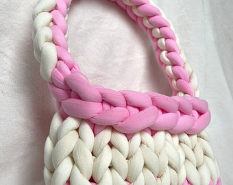 Chunky Knit Bag Handmade Bicolor