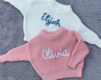 Personalised Baby Jumper with Hand-Embroidered Name - Bespoke Custom Children’s Sweater