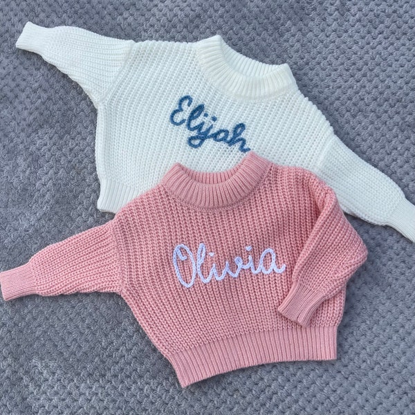 Personalised Baby Jumper with Hand-Embroidered Name - Bespoke Custom Children’s Sweater