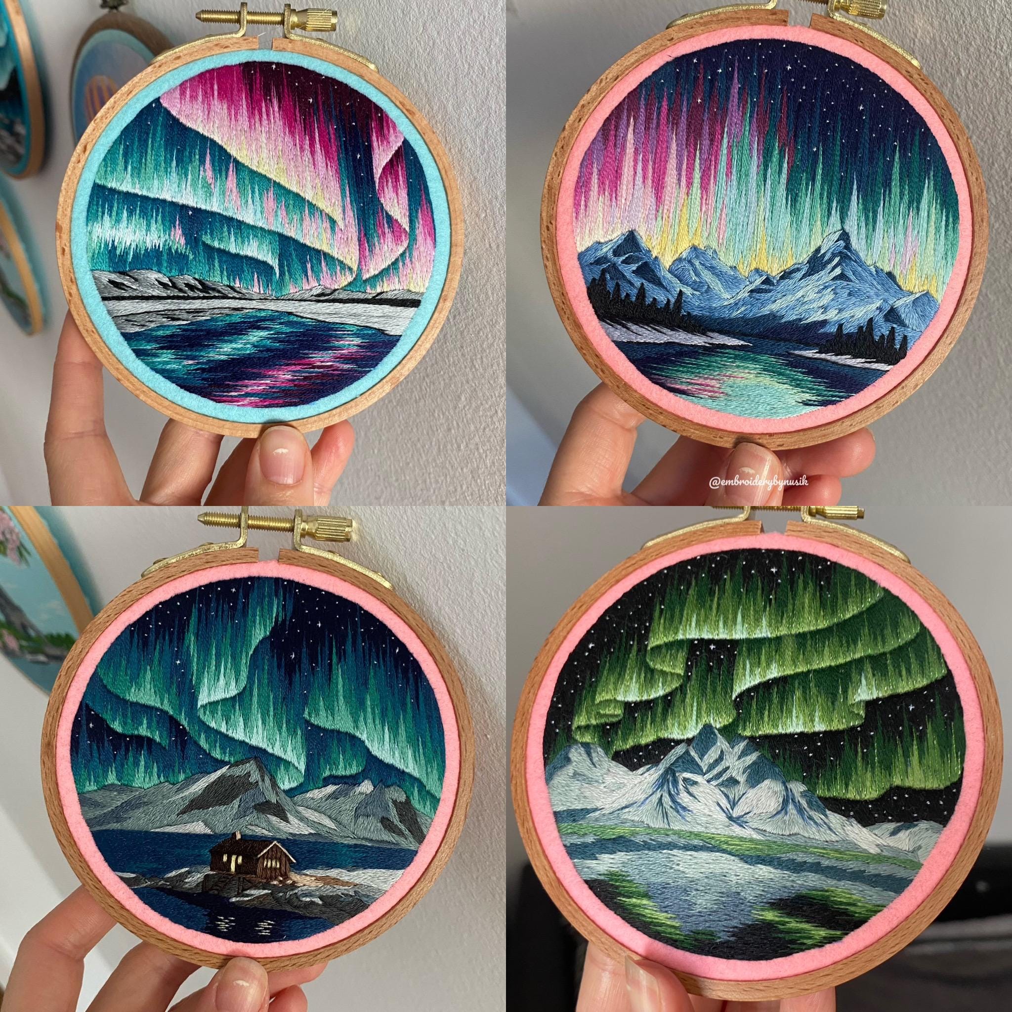 Aurora Borealis Embroidery Collection- Set of 10 Mini Landscape ...