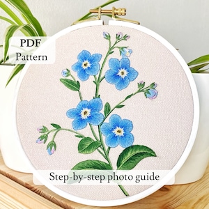 PDF embroidery pattern forget-me-nots, embroidery fuchsia, flower embroidery, embroidered flower, digital download, flowers embroidery
