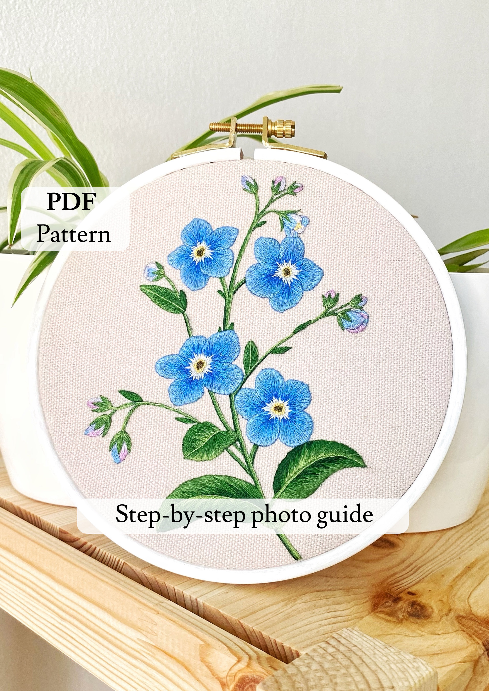 PDF Embroidery Pattern Forget-me-nots, Flower Embroidery, Botanic