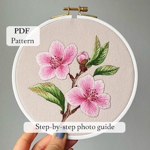 PDF 刺繍パターン 桜、刺繍 DYI、花の刺繍、刺繍された花、デジタルダウンロード、花の刺繍