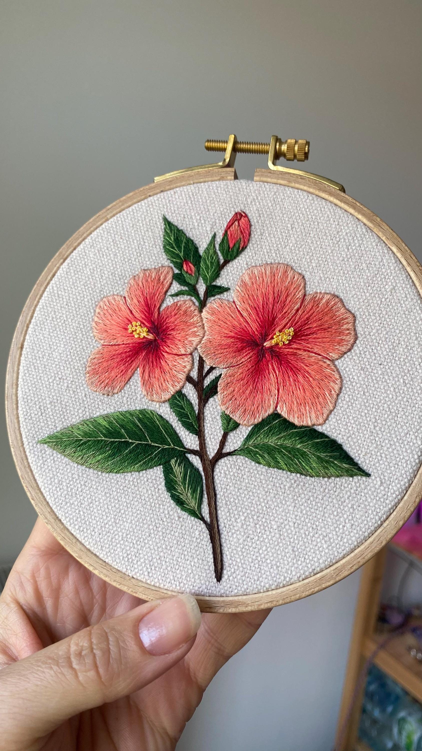 PDF 刺繍パターン ハイビスカス、花の刺繍、植物刺繍、花柄デザイン