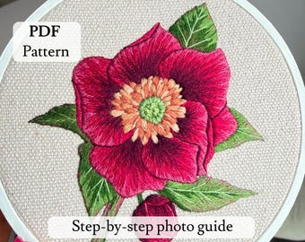 PDF embroidery pattern Helleboreflower embroidery, botanic embroidery, Floral Design, Step-by-Step Guide (PDF Download)