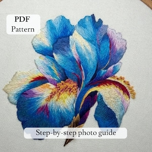 PDF  embroidery pattern Iris, flower embroidery,  botanic embroidery, Floral Design, Step-by-Step Guide (PDF Download)