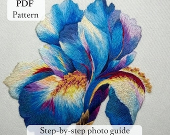 PDF  embroidery pattern Iris, flower embroidery,  botanic embroidery, Floral Design, Step-by-Step Guide (PDF Download)