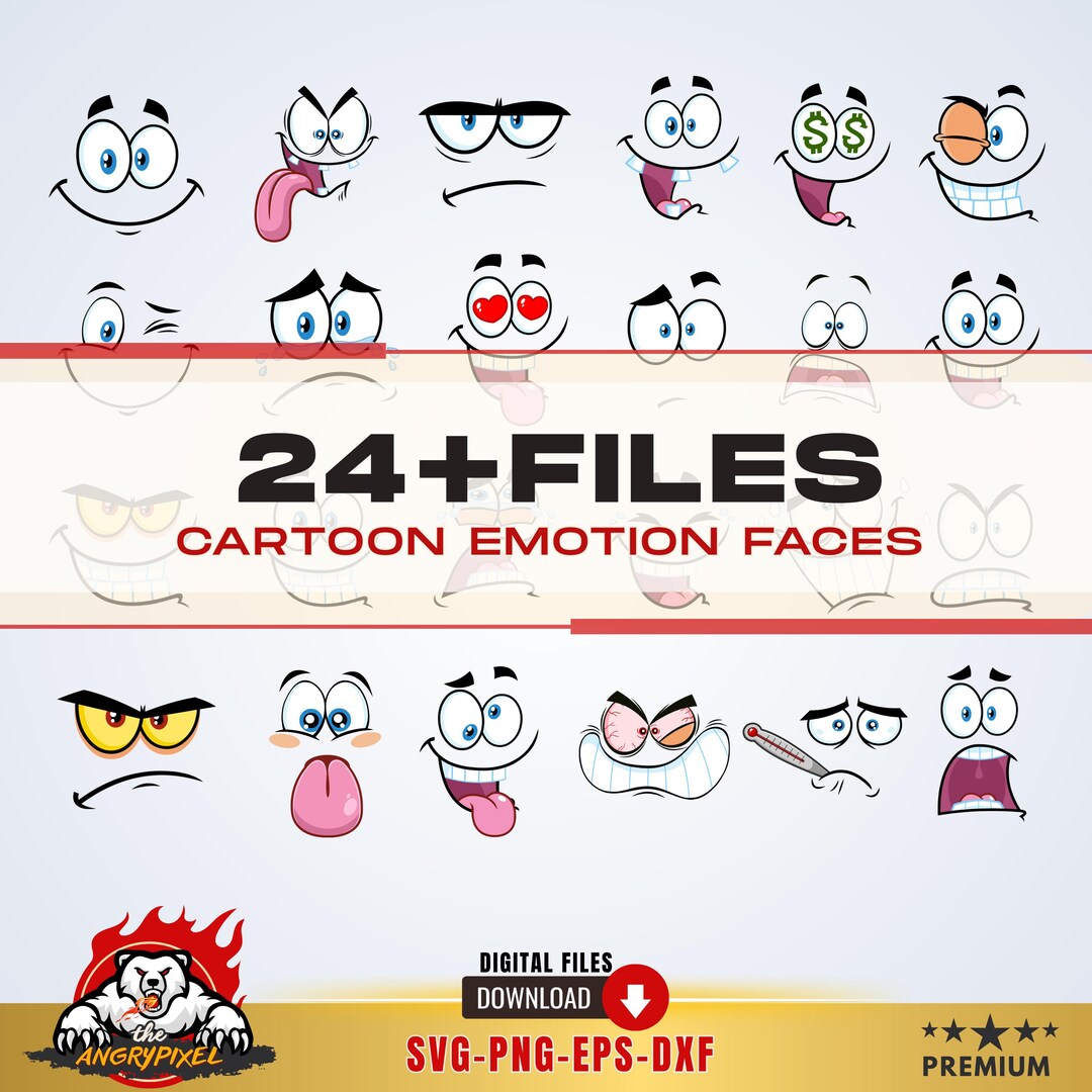 Cartoon Emotion Faces SVG Bundle, Funny Eye Clipart for Cricut ...