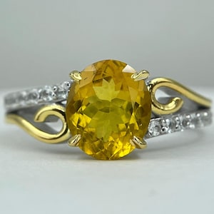 Natural Yellow Beryl Oval Shape Gemstone Ring//925 Solid Silver with Natural White sapphire Around//Beryl Fine Ring For Wedding Occasion&#39;s