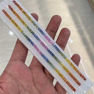 Natural Sapphires 3.5x3.5 MM Princes Cut , Rainbow Color Squares , Good Quality for Eternity Jewelry set , Rainbow Sapphire For Fine Jewelry