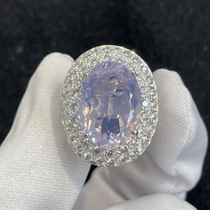 Natural Lavender Quartz Silver ring , 925 Sterling Silver , CZ Around , Very Beautiful Quartz Jewelry, Wonderful Ring For Wedding Occasions