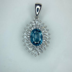 Blue Zircon Pendant Superb Quality 100% Natural Faceted Oval Shape, 925 Sterling Silver,Wedding Jewelry,Beautiful Blue Zircon Silver Pendant