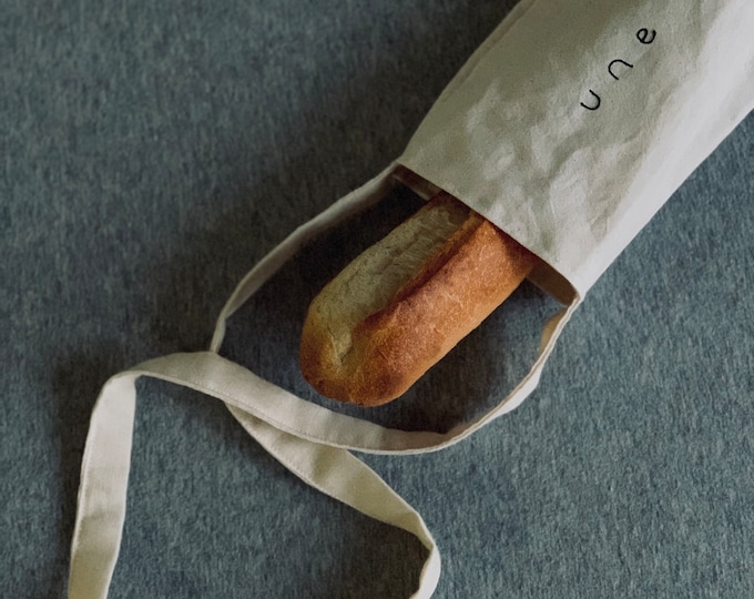 Baguette bag with embroidery - for traditional baguettes, white, shoulder bag, handmade, cotton