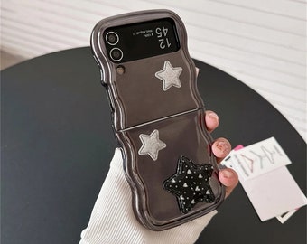 LCC Niedliche Luxus 3D Stern Matte Galvanisierte Telefon Hülle für Samsung Z Flip 3 4 5 Zflip4 Flip3 Galaxy Z Flip5 ins Stern Armband Seil Abdeckung