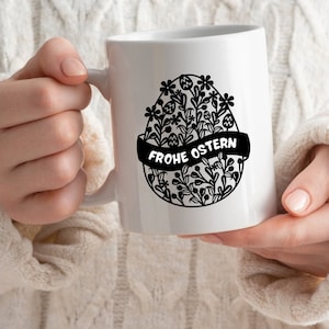 Blumiges Osterei Plotterdatei mit Frohe Ostern Lettering - svg, pdf, png, jpg, dxf, eps