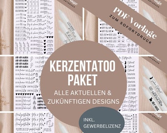 Kaars tattoo pakket PDF-sjabloon kaars tattoo kaarsstickers / verjaardag, geluk, Pasen, bruiloft, liefde, persoon van het hart