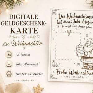 Digital Christmas card for money gifts, A6 size; funny printable Christmas card; Santa Claus delegates; instant download