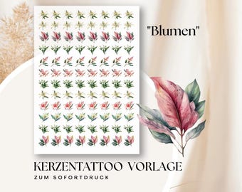 Flowers PDF template candle tattoo candle stickers / candles