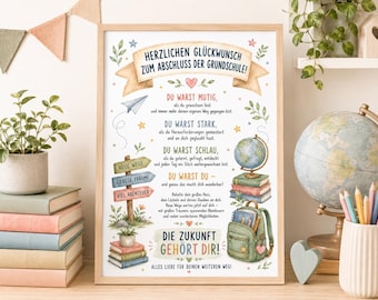 Elementary School Graduation Gift A4 | Congratulations on Graduating Elementary School | Digital Download Card for Child Transition to Secondary School