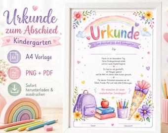 Kindergarten Graduation Certificate A4 | Certificate for Kindergarten Leaving | Back to School Gift | Rainbow PNG PDF Print Template