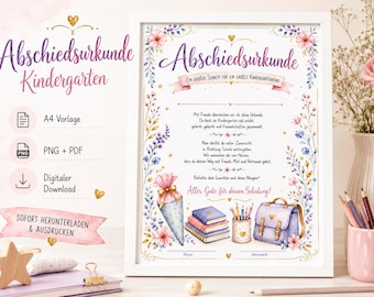 Kindergarten Graduation Certificate (A4) | Kindergarten Certificate | School Starter Gift | PNG PDF Print Template