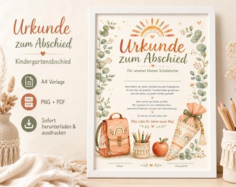 Kindergarten Graduation Certificate (A4) | School Leaving Certificate | Kindergarten Graduation Gift | PNG PDF Print Template