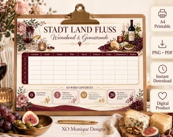 City, Country, River Wine Evening PDF | Wine Game for Adults | Dinner Party Game A4 | PNG Instant Download