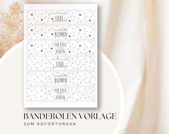 Modèle de banderole pour l'impression | Fait avec amour | Emballage cadeau DIY | Téléchargement instantané du PDF