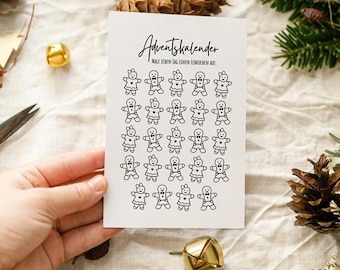 Advent calendar template coloring | Printable Advent calendar for instant download | Gingerbread coloring Advent calendar for children
